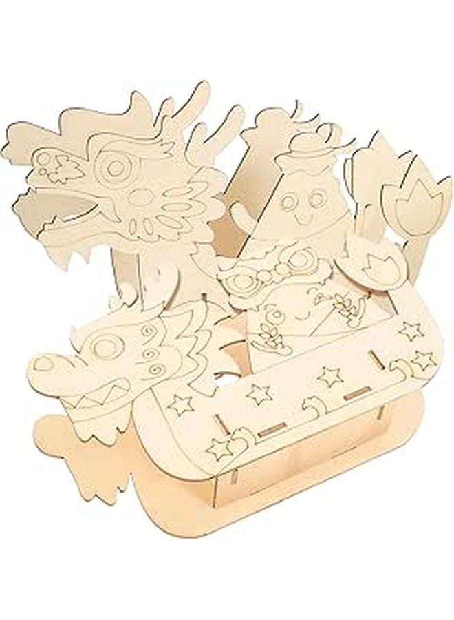 Wooden Dragon Boat Jigsaw Puzzle DIY Model Educational STEM Toy Gift for Kids - Image 1