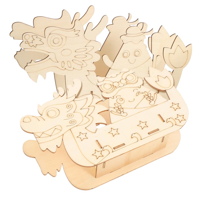 Wooden Dragon Boat Jigsaw Puzzle DIY Model Educational STEM Toy Gift for Kids - Image 2