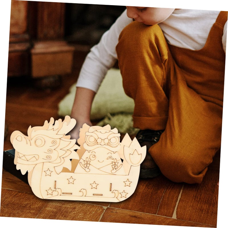 Wooden Dragon Boat Jigsaw Puzzle DIY Model Educational STEM Toy Gift for Kids - Image 4