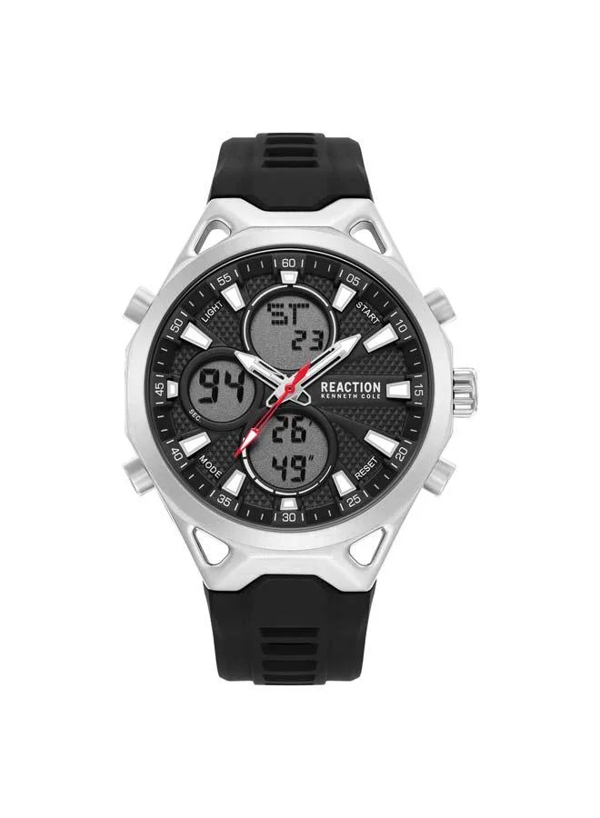 Kenneth Cole Reaction Black Dial Black Silicone Strap Analog-digital Watch for Men, 45mm