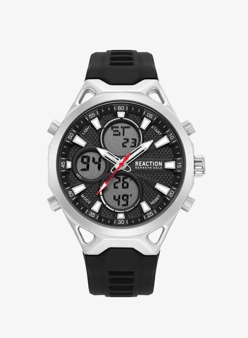 Kenneth Cole Reaction Black Dial Black Silicone Strap Analog-digital Watch for Men, 45mm
