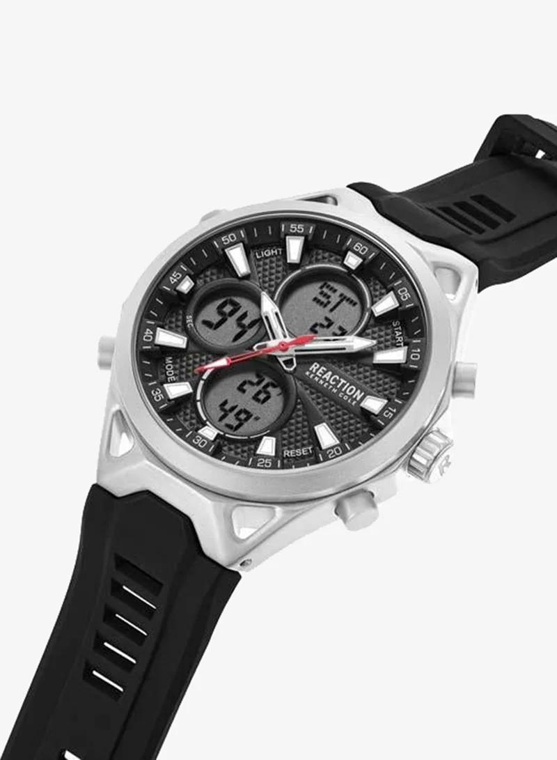 Kenneth Cole Reaction Black Dial Black Silicone Strap Analog-digital Watch for Men, 45mm