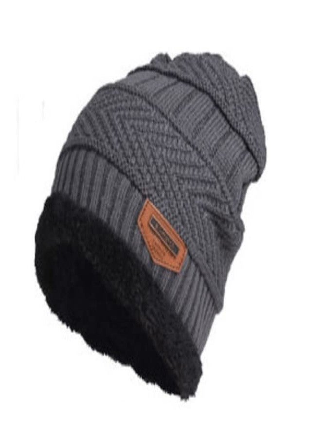 ATABZ Grey Woolen Beanie with Soft Fur - Image 1