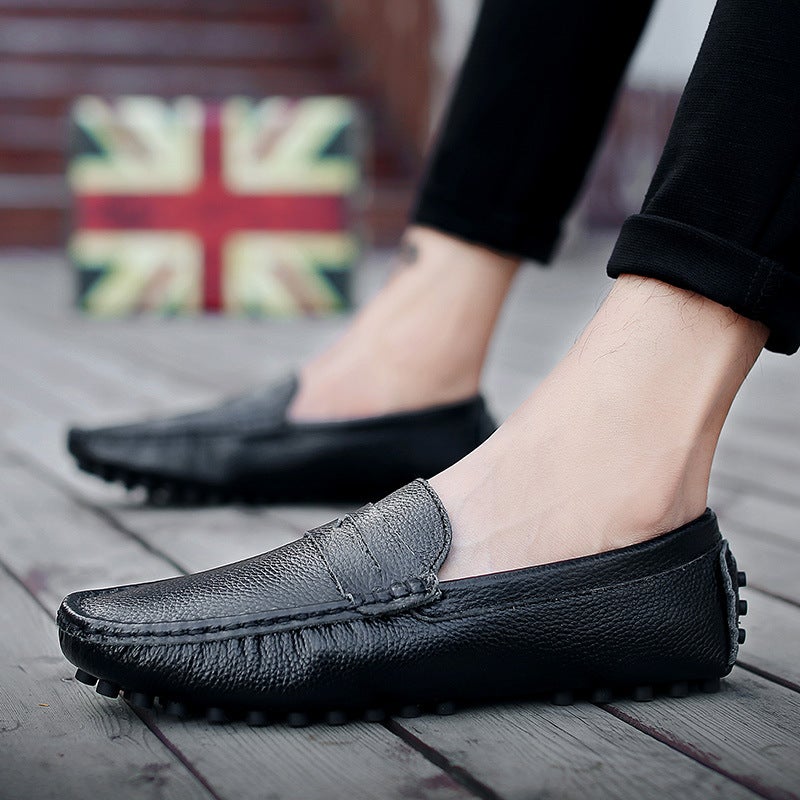 Spring Men'S Bean Shoes Low-Top Leg Flat Driving Shoes Large Size One-Step Lazy Casual Leather Shoes For Men - Image 5