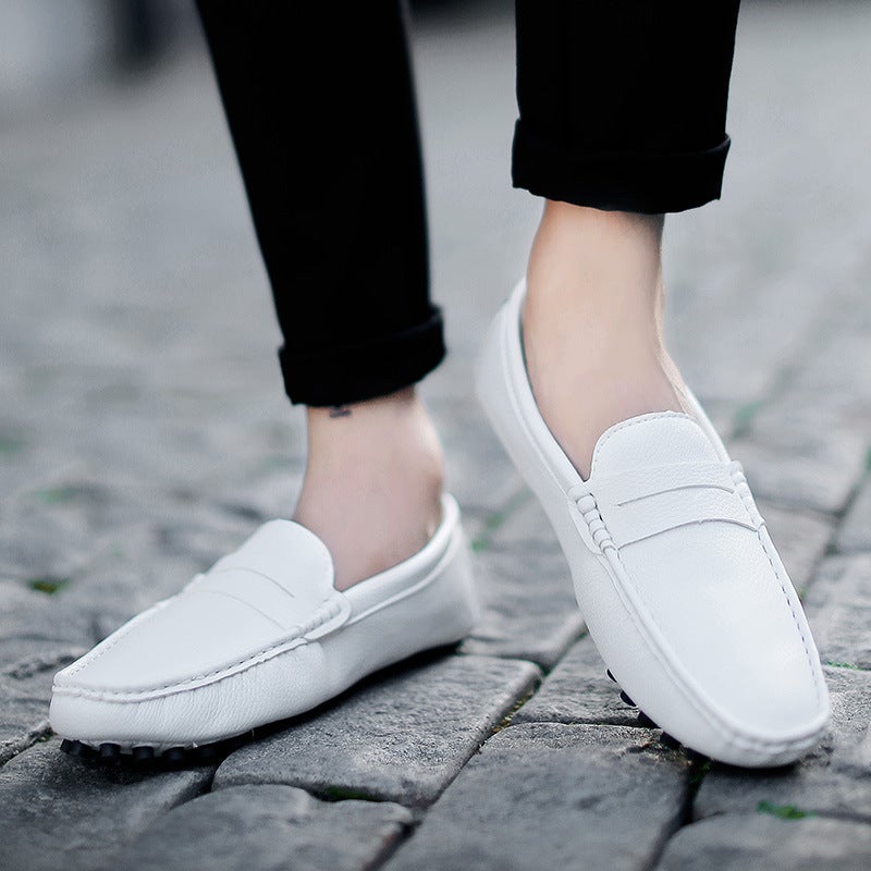 Spring Men'S Bean Shoes Low-Top Leg Flat Driving Shoes Large Size One-Step Lazy Casual Leather Shoes For Men - Image 4