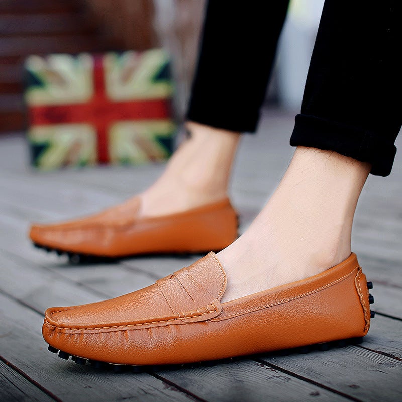 Spring Men'S Bean Shoes Low-Top Leg Flat Driving Shoes Large Size One-Step Lazy Casual Leather Shoes For Men - Image 2