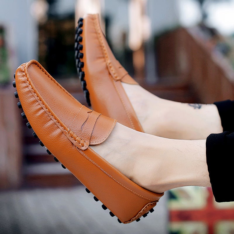 Spring Men'S Bean Shoes Low-Top Leg Flat Driving Shoes Large Size One-Step Lazy Casual Leather Shoes For Men - Image 3