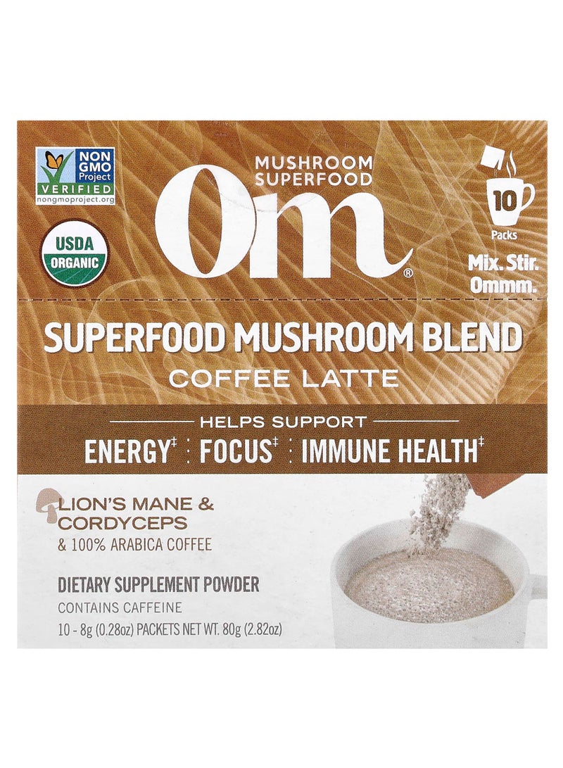 Superfood Mushroom Blend, Coffee Latte, 10 Packets, 0.28 oz (8 g) Each
