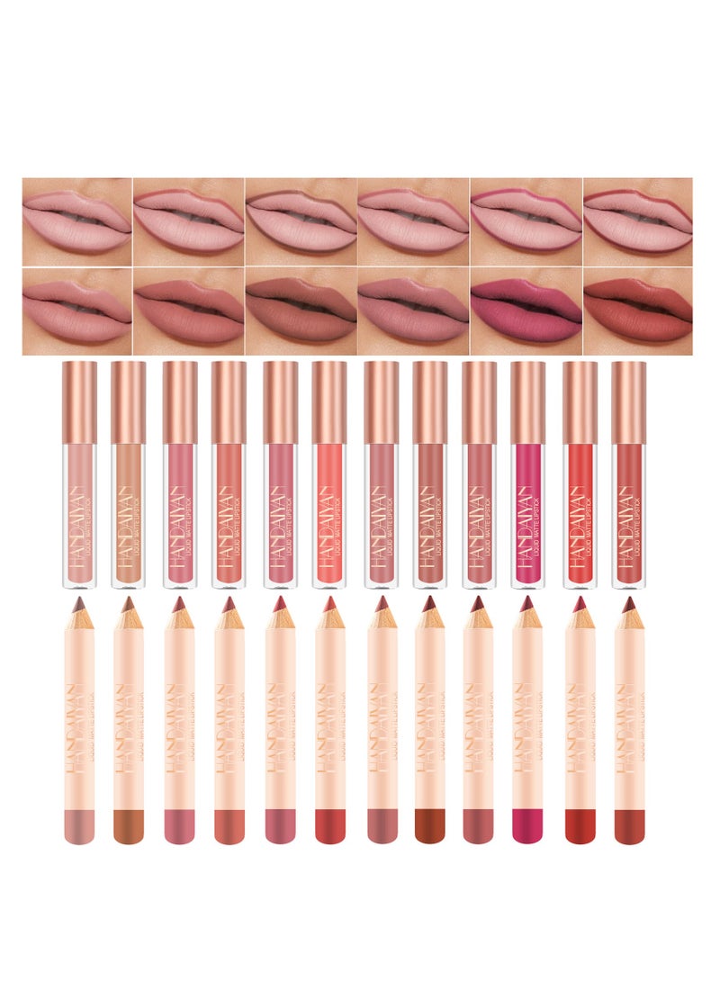 SYOSI Lip Liner and Lipstick Set Kit, 24pcs Nude Dark Red Matte Waterproof 24 Hour Lipstick Makeup Kit, 12 Velvety Matte Liquid Lipsticks and 12 Matching Smooth Lip Liner with Long Lasting Sets for Women - Image 1