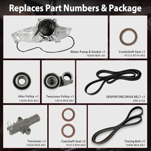 CYTROBE TKH002 Timing Belt Kit with Water Pump Compatible with 03-18 Honda Accord Crosstour Pilot Odyssey Ridgeline, Acura MDX RDX RL TL TSX ZDX, Saturn Vue 3.0L 3.2L 3.5L 3.7L Replaces TCKWP329 19200-RDV-J01 - Image 3