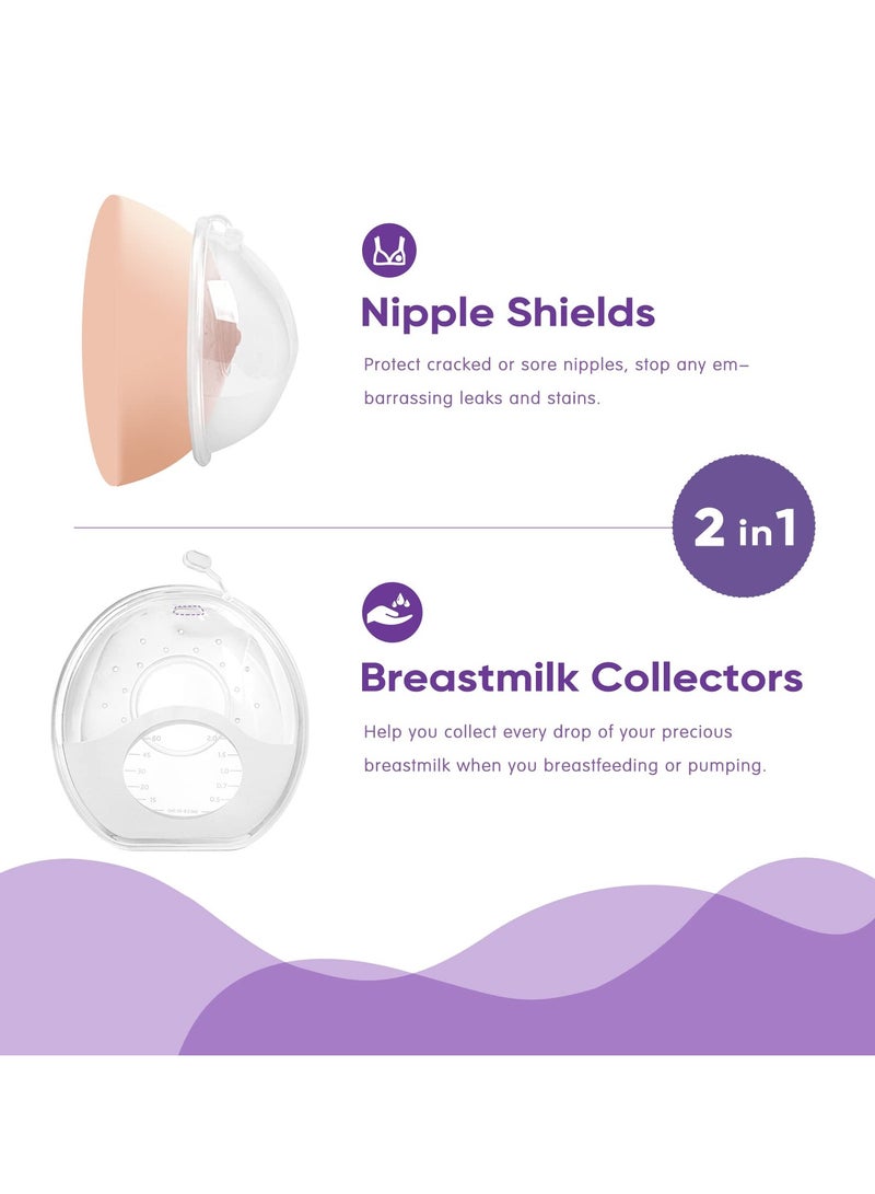 دوكو نموذج جديد من سيليكون قذيفة الثدي والحليب الماسك لتجميع الرضاعة الطبيعية (2 في 1) حماية الحلمات المتشققة ، المؤلمة ، المحتضرة أثناء التمريض أو الضخ أثناء النهار - Image 2