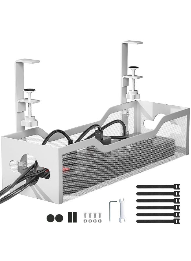 XICEN Under Desk Cable Management Tray,Cable Management Under Desk No Drill, Cable Tray with Clamp,Desk Cable Management Box for Office, Home, No Damage to Desk for Office Home - No Drill to Desk Cable Raceway（white） - Image 1