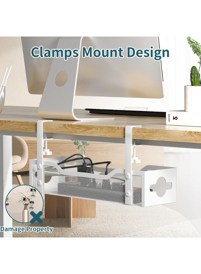 XICEN Under Desk Cable Management Tray,Cable Management Under Desk No Drill, Cable Tray with Clamp,Desk Cable Management Box for Office, Home, No Damage to Desk for Office Home - No Drill to Desk Cable Raceway（white） - Image 2