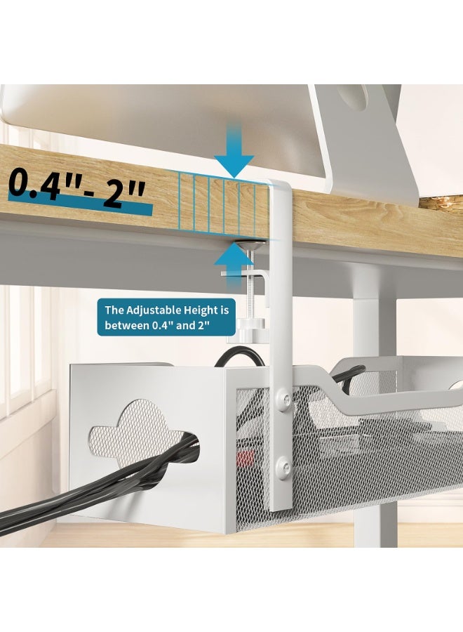 XICEN Under Desk Cable Management Tray,Cable Management Under Desk No Drill, Cable Tray with Clamp,Desk Cable Management Box for Office, Home, No Damage to Desk for Office Home - No Drill to Desk Cable Raceway（white） - Image 3