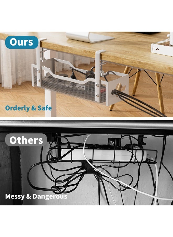 XICEN Under Desk Cable Management Tray,Cable Management Under Desk No Drill, Cable Tray with Clamp,Desk Cable Management Box for Office, Home, No Damage to Desk for Office Home - No Drill to Desk Cable Raceway（white） - Image 4