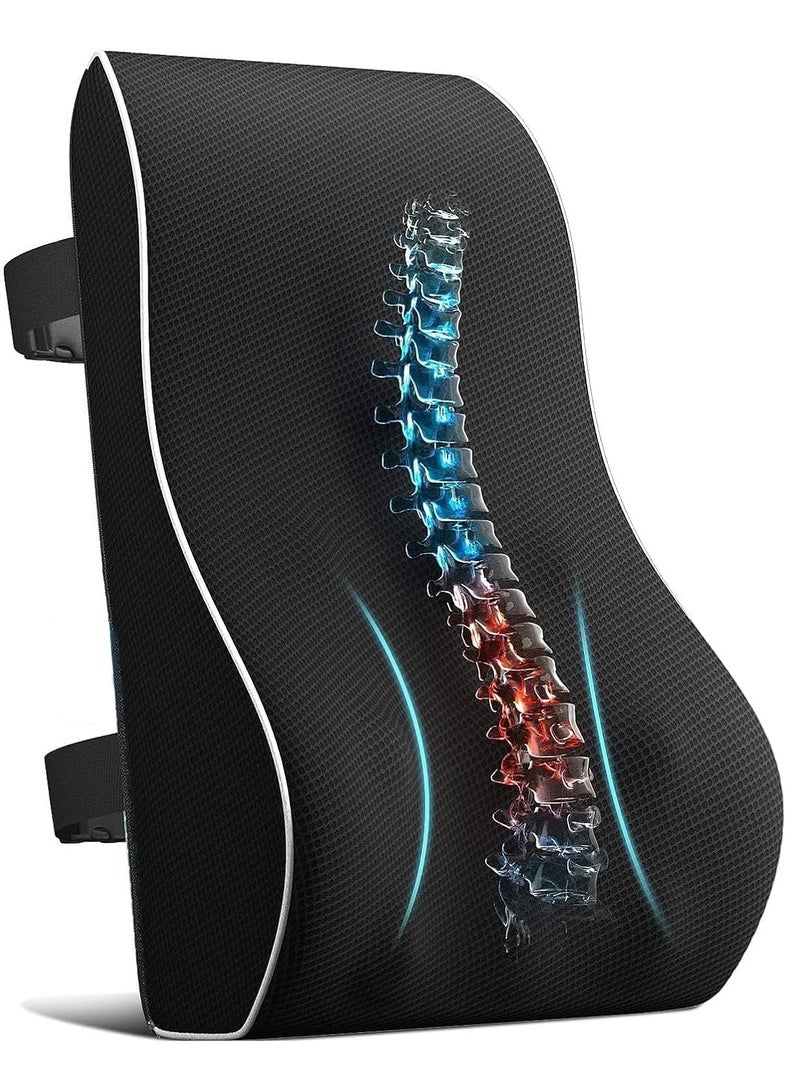 Scrolls Lumbar Support Pillow for Office Chair Memory Foam Back Cushion for Back Pain Relief Improve Posture Large Back Pillow for Car,Recliner Breathable Mesh Cover Double Adjustable Strap - Image 1
