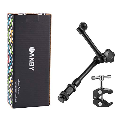 WANBY 11 Inch Articulating Friction Magic Arm Adjustable w/Hot Shoe Mount 1/4'' Tripod Screw for Camera Rig, LCD Monitor, LED Flash Lights (11'Arm & Clip) - Image 1