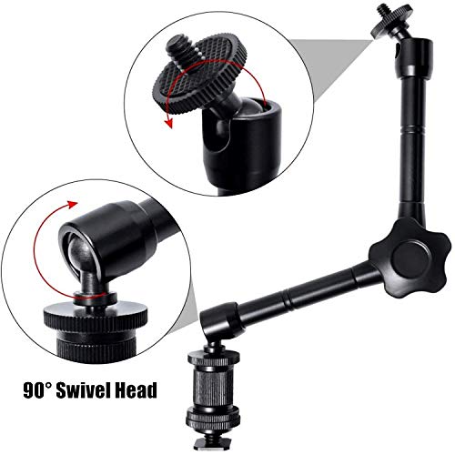 WANBY 11 Inch Articulating Friction Magic Arm Adjustable w/Hot Shoe Mount 1/4'' Tripod Screw for Camera Rig, LCD Monitor, LED Flash Lights (11'Arm & Clip) - Image 4