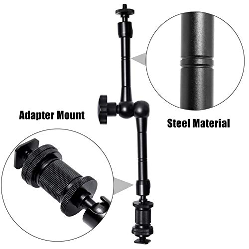 WANBY 11 Inch Articulating Friction Magic Arm Adjustable w/Hot Shoe Mount 1/4'' Tripod Screw for Camera Rig, LCD Monitor, LED Flash Lights (11'Arm & Clip) - Image 5
