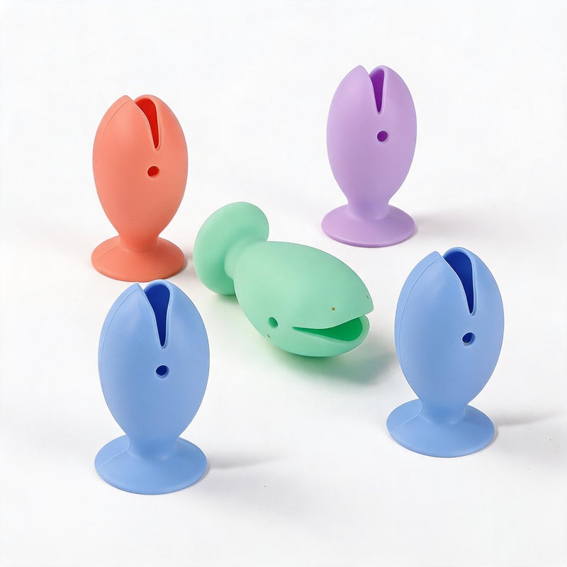 Silicone Toothbrush Holder: Food-Grade Silicone, Dust-Proof Enclosed Design - No-Drill Suction Cup Wall Mount, Playful Cartoon Fish Style for Bathroom Kitchen Travel & Kids' Bathroom - Image 4