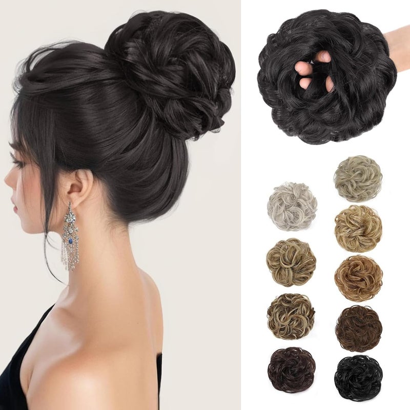 MORICA 1PCS Messy Hair Bun Hair Scrunchies Extension Curly Wavy Messy Bun Hair Synthetic Chignon Hairpieces for Women 2Natural Black