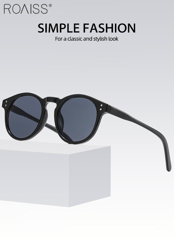 roaiss 2Pcs Round Sunglasses for Men Women, UV400 Protection Sun Glasses, Fashion Decorative Eyewear for Outdoor Party Street Photography, Black and Clear - Image 3