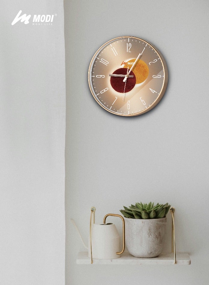 MODI Wall Clock,12" Silent Round Battery Operated Silent Quartz Clock,3D Curved Glass Large Wall Clock for Office, Home, Kitchen, Bedroom, School, Living Room Bathroom (Gold edge-3)  - Image 1