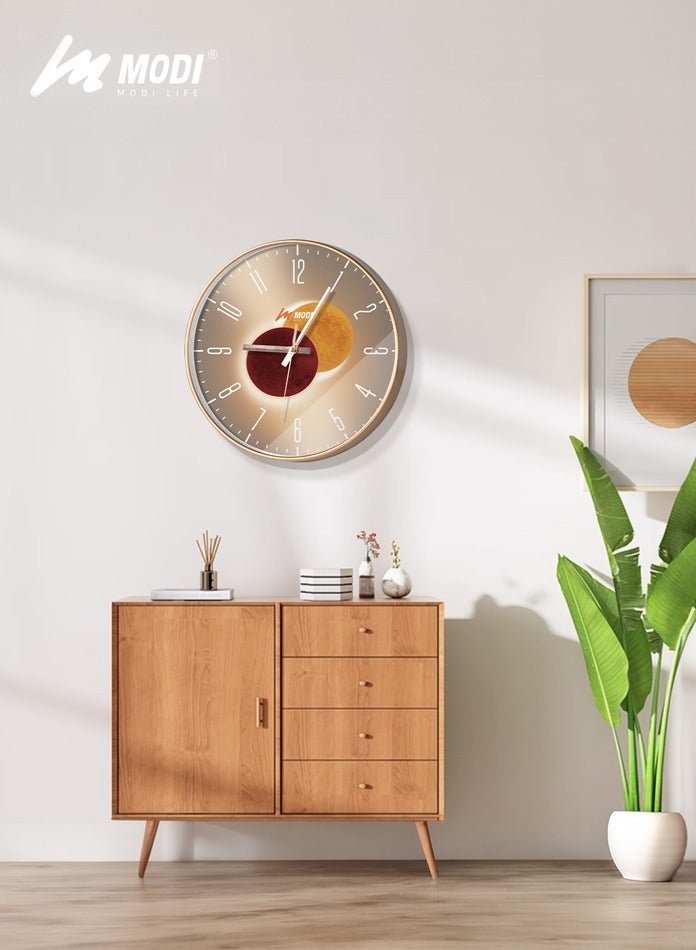 MODI Wall Clock,12" Silent Round Battery Operated Silent Quartz Clock,3D Curved Glass Large Wall Clock for Office, Home, Kitchen, Bedroom, School, Living Room Bathroom (Gold edge-3)  - Image 3
