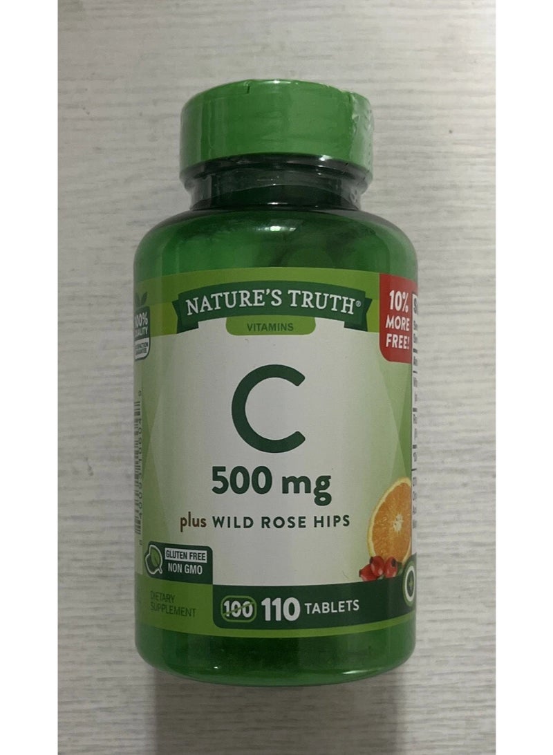 Nature's Truth Vitamin C 500mg with Wild Rose Hips, 110 Tablets