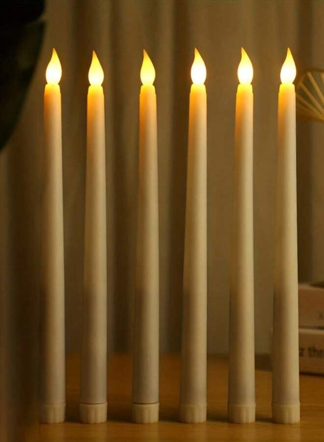 6pcs LED Flameless Simulation Candle Lights, LED Candle Holder Flickering Warm Yellow Long Candle Lights, Battery Operated For Home Table, Party, Wedding And Holiday Decoration Best Gifts Birthday - Image 1