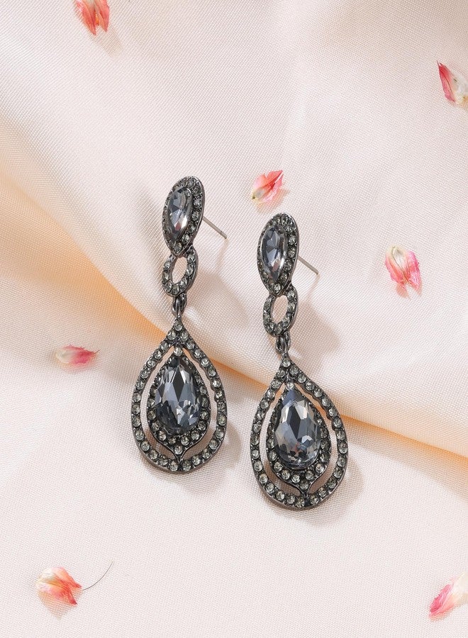 بريلوف أقراط زفاف متدلية من بريلوف للنساء، مرصعة بالكريستال على شكل دمعة، بتصميم ثريا إنفينيتي، باللون الرمادي والأسود والفضي. - Image 4