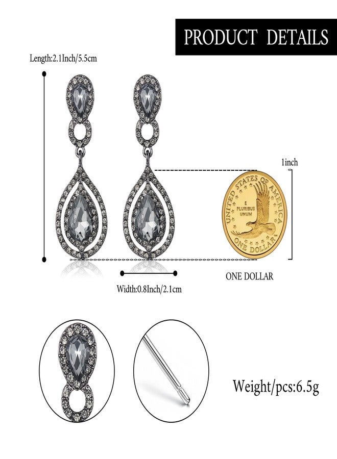 بريلوف أقراط زفاف متدلية من بريلوف للنساء، مرصعة بالكريستال على شكل دمعة، بتصميم ثريا إنفينيتي، باللون الرمادي والأسود والفضي. - Image 5