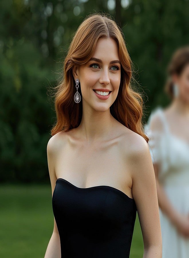 بريلوف أقراط زفاف متدلية من بريلوف للنساء، مرصعة بالكريستال على شكل دمعة، بتصميم ثريا إنفينيتي، باللون الرمادي والأسود والفضي. - Image 2