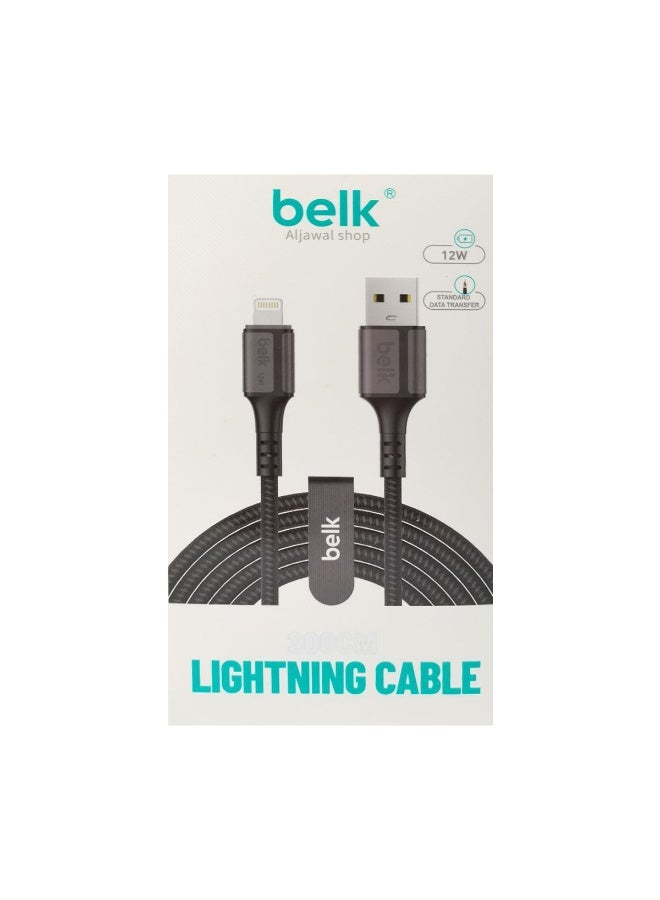 بيلك كابل BELK USB-A إلى Lightning 12 واط، 3 متر، معتمد من MFi، كابل شحن سريع ومزامنة بيانات، مضفر من النايلون المتين، سلك نحاسي عالي الجودة، تصميم مانع للتشابك، متوافق مع iPhone وiPad وiPod، شحن سريع، عمر طويل - BL-53 - Image 1