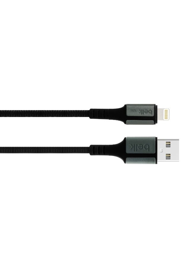 بيلك كابل BELK USB-A إلى Lightning 12 واط، 3 متر، معتمد من MFi، كابل شحن سريع ومزامنة بيانات، مضفر من النايلون المتين، سلك نحاسي عالي الجودة، تصميم مانع للتشابك، متوافق مع iPhone وiPad وiPod، شحن سريع، عمر طويل - BL-53 - Image 3