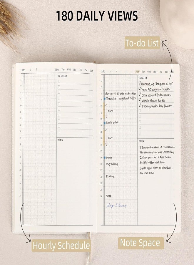 LONLAT 2026 Daily Planner - Undated Monthly & Daily Planner for 180 days Planning Your Success - Hourly Schedule, To Do List, and Notes for Productivity - Aesthetic, Academic, Stylish School or Office Supplies (White) - Image 3