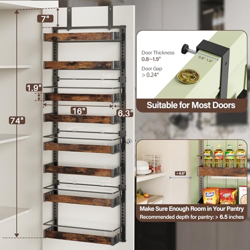 CUISIBOT 8 Tier Over The Door Pantry Organizer 2 IN 1 Wall Mount or Metal Hanging Spice Rack for Pantry Organizers and Storage Seasoning ShelvesAdjustable Basket with Hooks for Kitchen Cabinet and Closet - Image 3