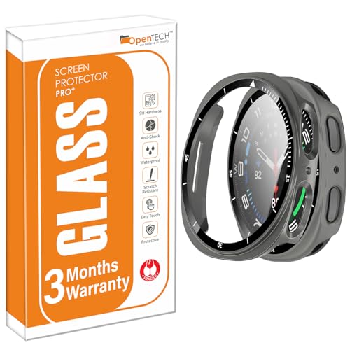 OpenTech® Hard Matte Silicone Protection Front Case Cover with Attached Screen Protector Compatible for Samsung Galaxy Watch Series 8 (44mm) Full Coverage (Black) - Image 1