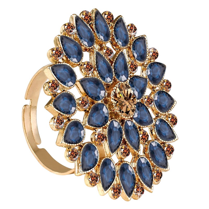 JFL - Jewellery for Less Fashion Gold Tone Floral CZ LCD Diamond Studded Adjustable Finger Ring for Women & Girls - Image 3