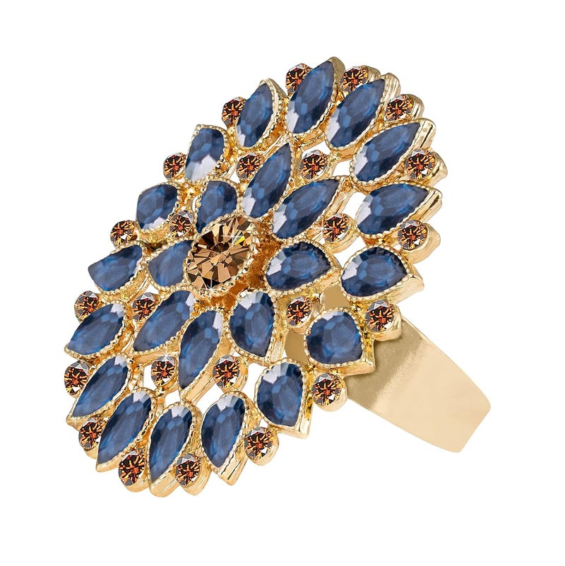 JFL - Jewellery for Less Fashion Gold Tone Floral CZ LCD Diamond Studded Adjustable Finger Ring for Women & Girls - Image 2