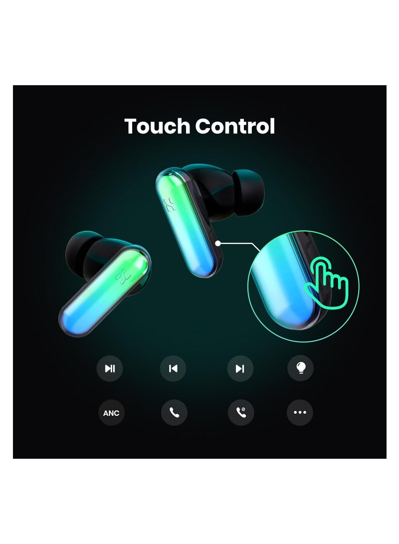 Gpods RGB Wireless Earbuds with Led Light Control, Noise Cancelling Bluetooth Earphones in Ear with Fast Charging Case, IPX4 Sweatproof Sport Gaming Hiking Traveling for iPhone & Android Black