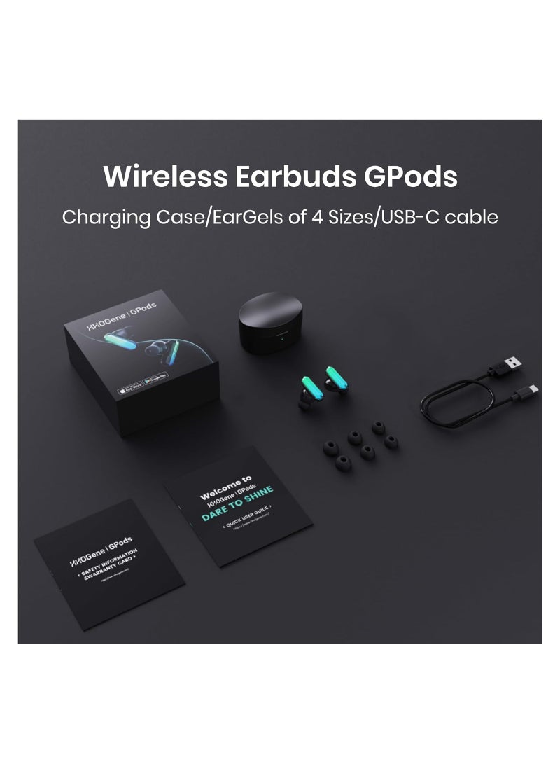 Gpods RGB Wireless Earbuds with Led Light Control, Noise Cancelling Bluetooth Earphones in Ear with Fast Charging Case, IPX4 Sweatproof Sport Gaming Hiking Traveling for iPhone & Android Black