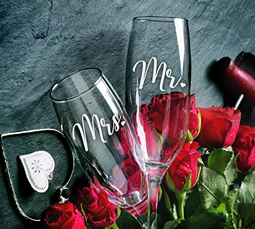 Sweetzer & Orange Bride and Groom Champagne Glasses (8 oz) Engraved Mr and Mrs Glasses for Wedding Glasses and Toasting Flutes, Bridal Shower Gifts, Engagement Gift. Boxed Mr and Mrs Gifts - Image 3