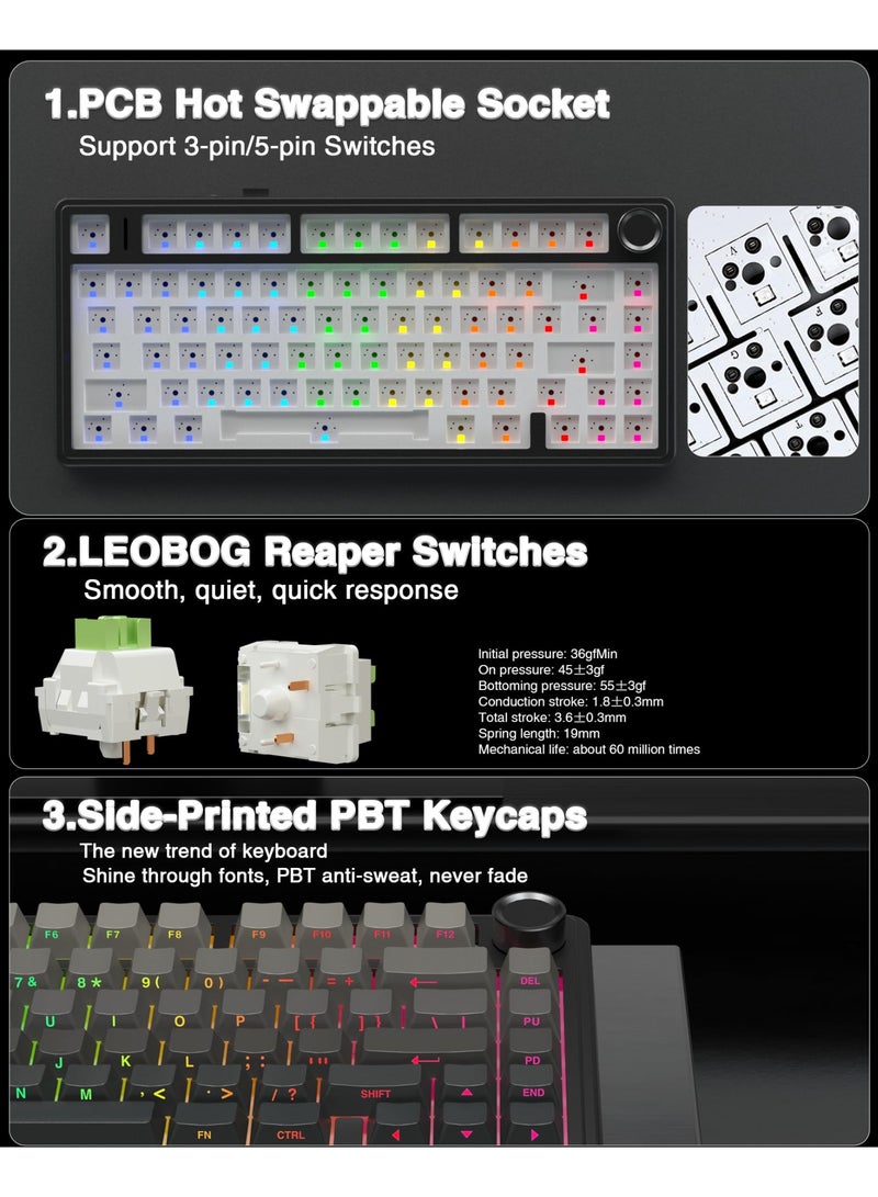 AULA F75 Wireless Gaming Keyboard 2.4 GHz Type-C BT5.0 Mechanical Keyboard Side Engraved Five Layer Padding Structure Hot-Swap - Image 5