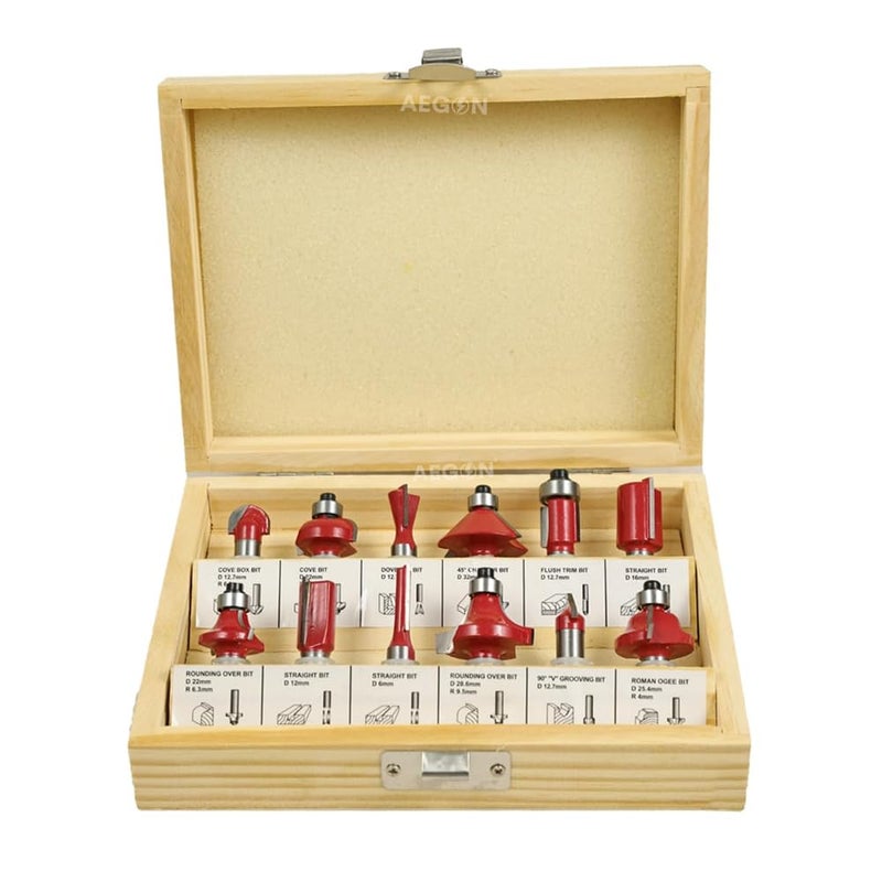 MAF PRO MAF PRO 12Pcs Premium Router Bit Set 8mm Shank Professional Quality with Wooden Case 12 Bits  - Image 2