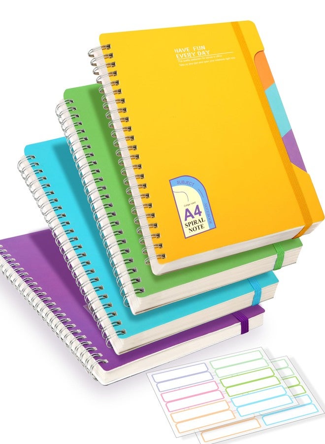 4 Pack Hardcover Spiral Notebook 8 5X11 Lined Journal Notebook College Ruled 320 Sheets In Total 4 Subject A4 Spiral Notebook For Work Study And Notes 8 Multicolor Tab Stickers Yellow Green Blue