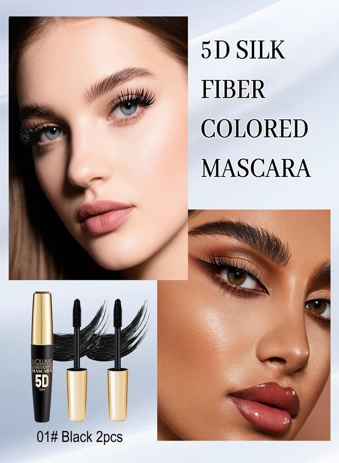 Lestpola 2Pcs Black Waterproof Mascara, 5D Silk Fiber, Lengthening Volumizing, Colored Tube Máscara for Eyelash, Long Lasting Curling Mascara Volume and Length, Eye Mascaras Makeup for Women with Eyelash Brush - Image 2