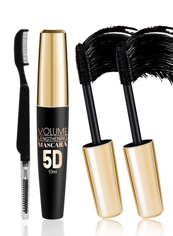 Lestpola 2Pcs Black Waterproof Mascara, 5D Silk Fiber, Lengthening Volumizing, Colored Tube Máscara for Eyelash, Long Lasting Curling Mascara Volume and Length, Eye Mascaras Makeup for Women with Eyelash Brush - Image 1