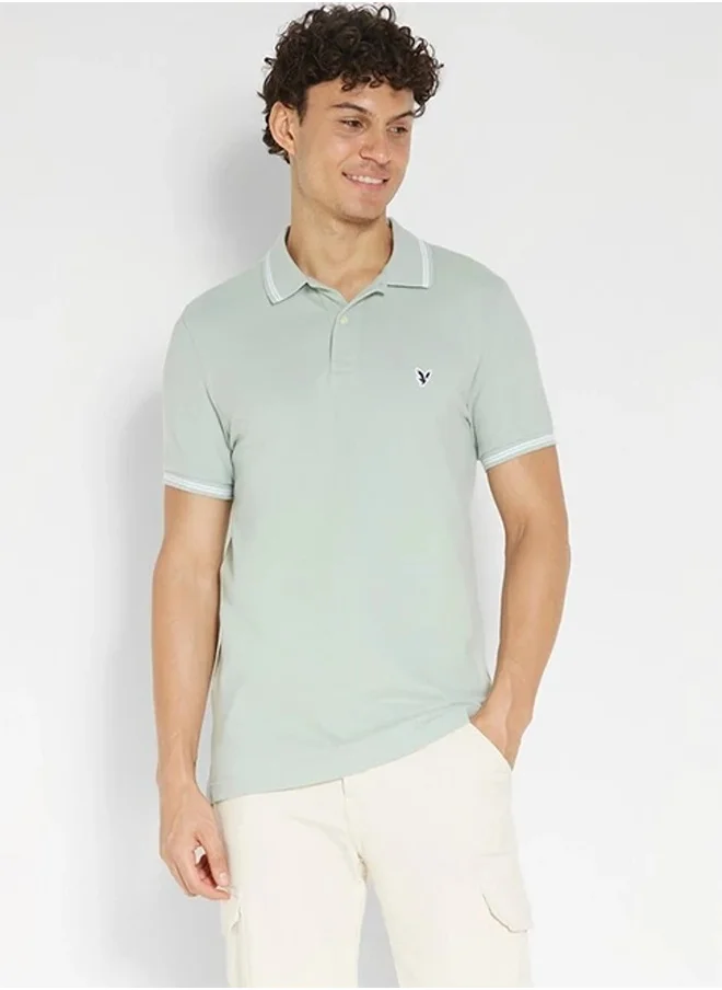 امريكان ايجل Collar Line Logo Detail Short Sleeve Polo Shirt