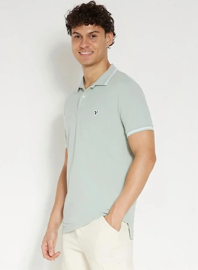 American Eagle Collar Line Logo Detail Short Sleeve Polo Shirt